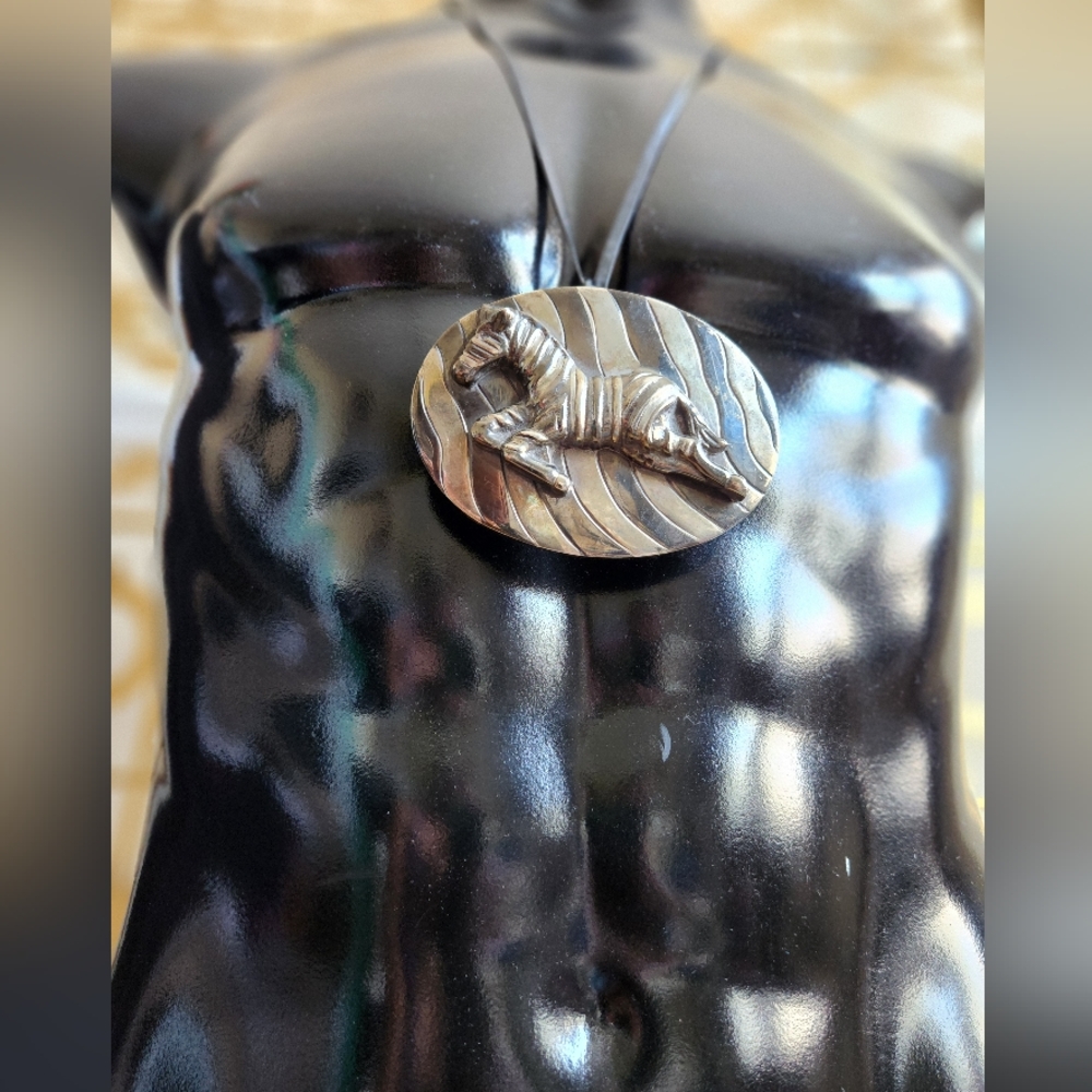 Repurposed- Vintage Zebra Belt Buckle Statement Necklace - Only One Available